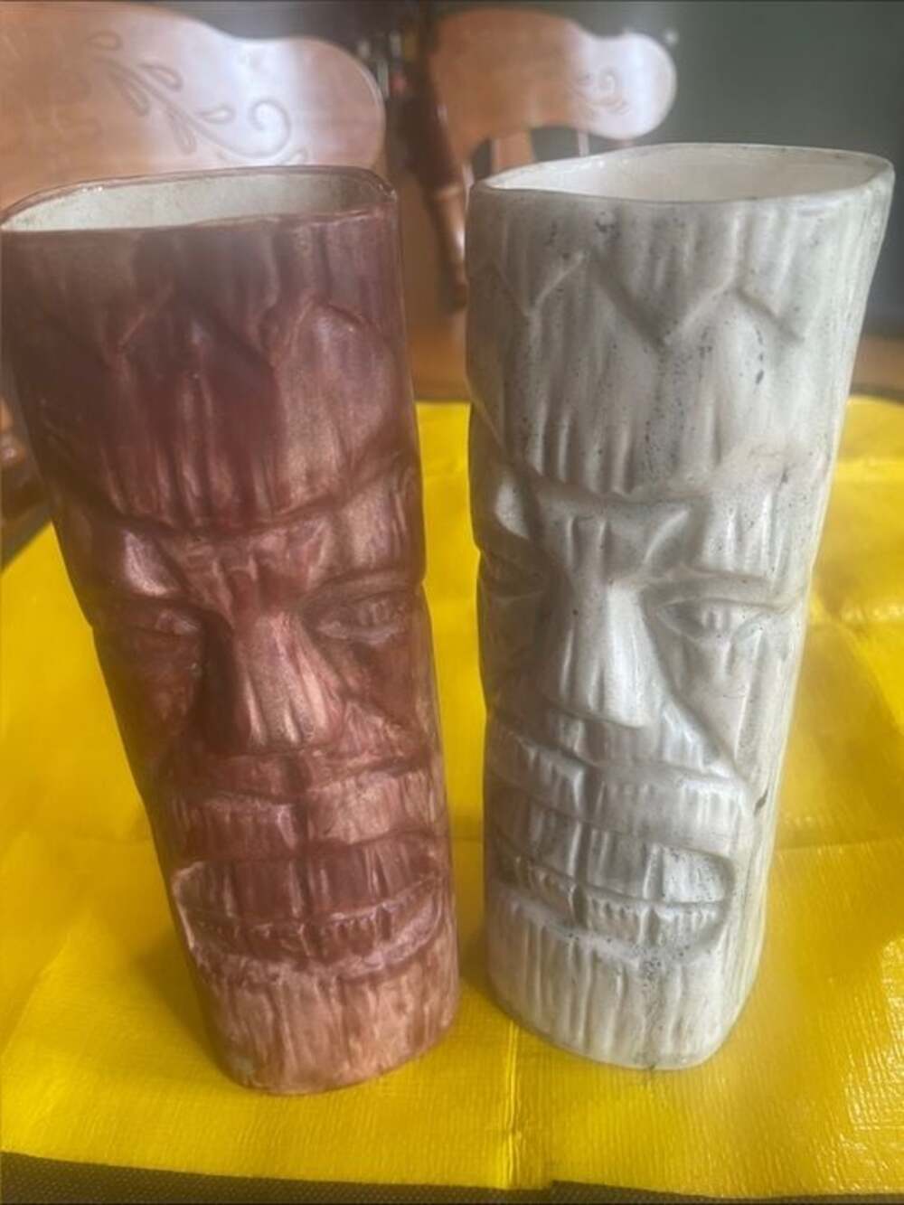 Source Unknown Ceramic Tiki Mug Pair in Metallic Copper and Speckled White